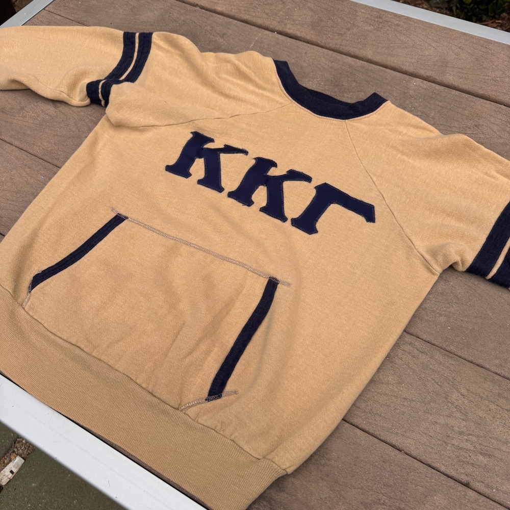 Vintage 50s 60s KKG Raglan Sweatshirt Tan Navy Sorority Fraternity Size Medium - Picture 4 of 13